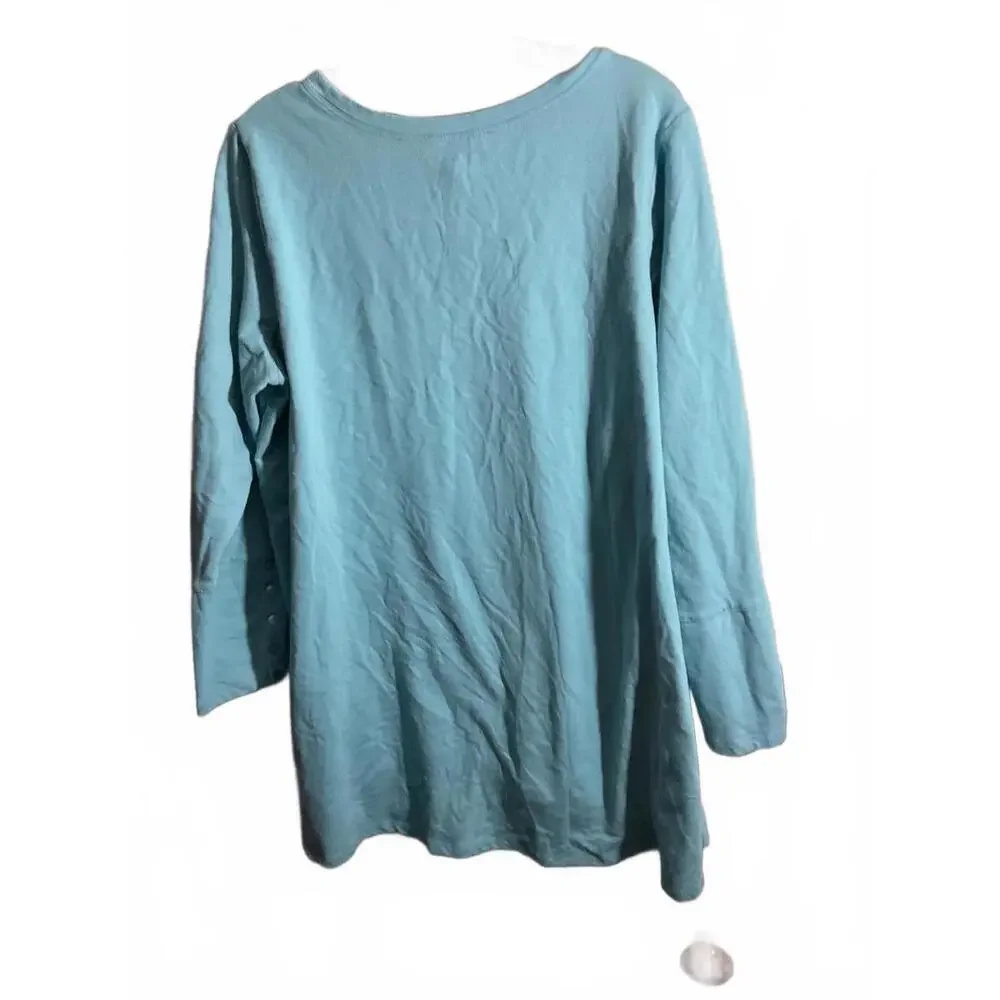 Light Blue Long Sleeve Top with Button Detail Woman Within 18/20 L - Picture 8 of 8